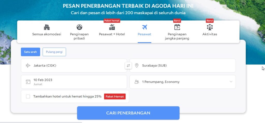 Cara Beli Tiket Pesawat di Agoda Melalui Website Langkah 2