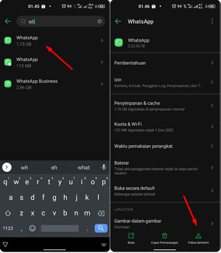 Paksa Berhenti Aplikasi Whatsapp