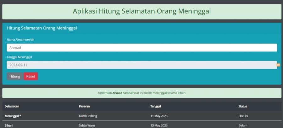 Aplikasi menghitung 1000 hari orang meninggal secara online