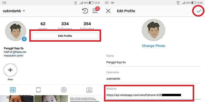 Cara menambahkan link WA di bio Instagram